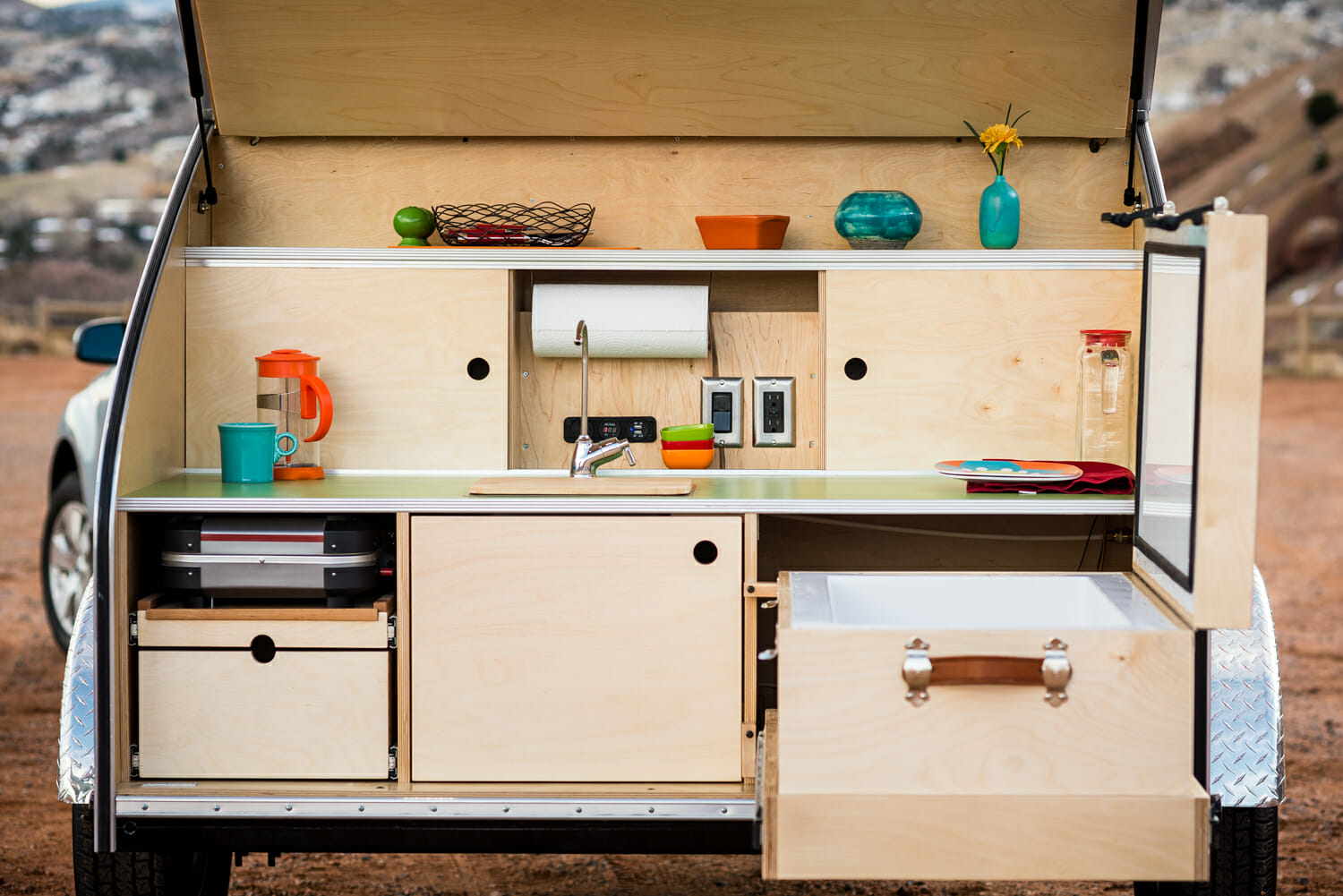 Pika Teardrop Trailer 45 Liter Custom Wood Cooler w/ Countertop Lid